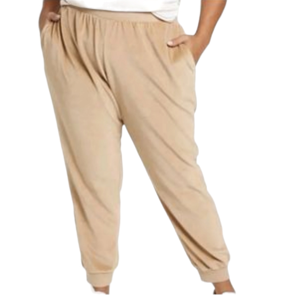 Cupio Velour Sweatpants in Beige Size Large - Picture 2 of 9
